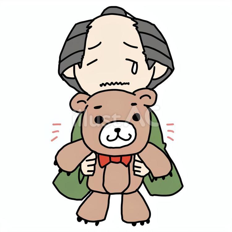 クマのぬいぐるみに泣く町民 町民,男性,ぬいぐるみのイラスト素材