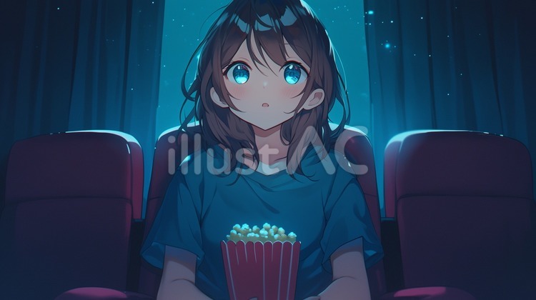 独りで映画を観る女の子 女の子,映画,見るのイラスト素材