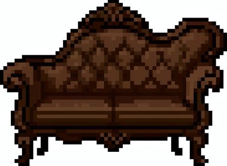 ドット絵の茶色のアンティークソファです。 ドット絵,アンティーク,ソファ,シンプル,クラシック,レトロ,ヴィンテージ,チェスターフィールド,エレガント,クッションのイラスト素材