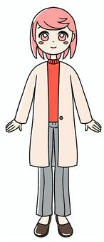 桃色の女の子のノーカラーコート ピンク,かわいい,手描き,ノーカラーコート,コート,アウター,冬コーデ,冬ファッション,シンプルコート,レディースコートのイラスト素材