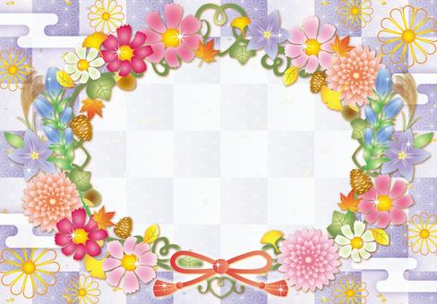 秋の草花リース和風カード２ 敬老の日,秋,花,和,キラキラ,かわいい,フレーム,背景,カード,秋桜のイラスト素材