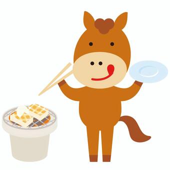 餅をつつく馬 馬,午,うま,餅,お餅,食べる,焼く,つつく,食事,直立のイラスト素材