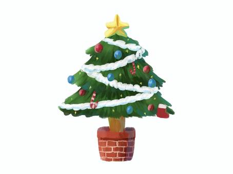 クリスマスツリーのイラスト クリスマスツリー,クリスマス,ツリー,木,装飾,飾り,手描き,厚塗りのイラスト素材