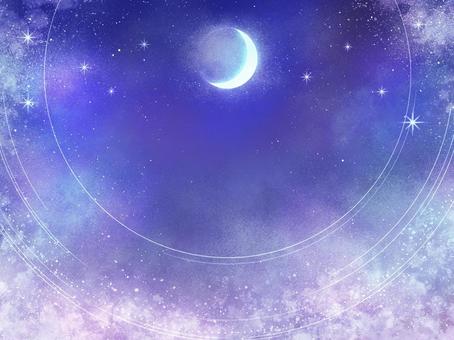 円環のベールⅡ満ち欠けの環【5】 スピリチュアル,ヒーリング,神秘的,三日月,星,宇宙,web素材,空,フレーム,グラデーションのイラスト素材