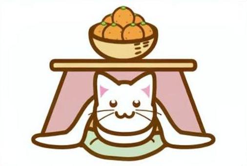みかんこたつで丸くなる白猫のカード 猫,こたつ,みかん,かわいい,こたつみかん,デフォルメのイラスト素材