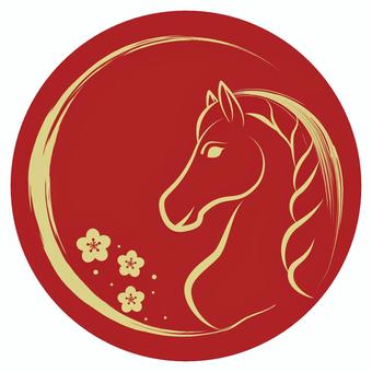 午年 年賀状素材(赤地・金) 午年 年賀状素材(赤地・金) 馬,年賀状,2026,午,正月,パーツ,素材,赤,金色,金のイラスト素材
