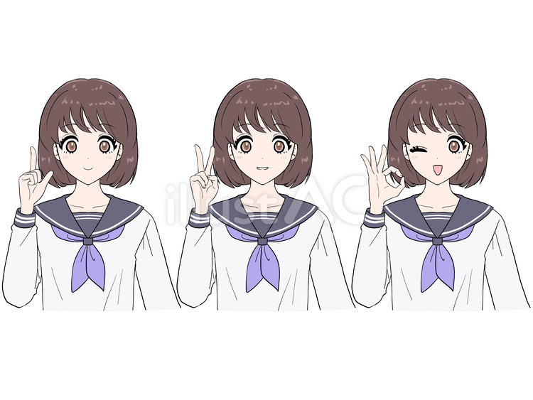 3種ハンドサインをする女子学生2 女性,人物,中学生のイラスト素材