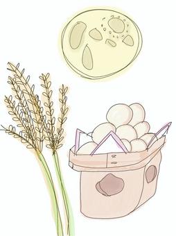 まんまるお月さんと、おいしい秋! まんまるお月さんと、おいしい秋! 月見団子,稲穂,秋,和風,ポップのイラスト素材