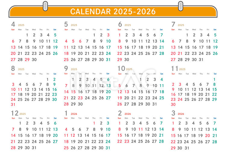 2025年4月はじまりカレンダー　壁掛風 2025,4月はじまり,カレンダーのイラスト素材
