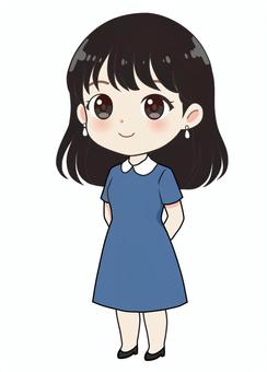 女子ワンピース立ち姿 女子,立ち姿,ワンピース,ファッション,おしゃれ,普段着のイラスト素材