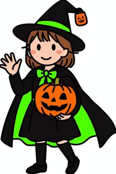 ハロウィンの緑の女子学生です。