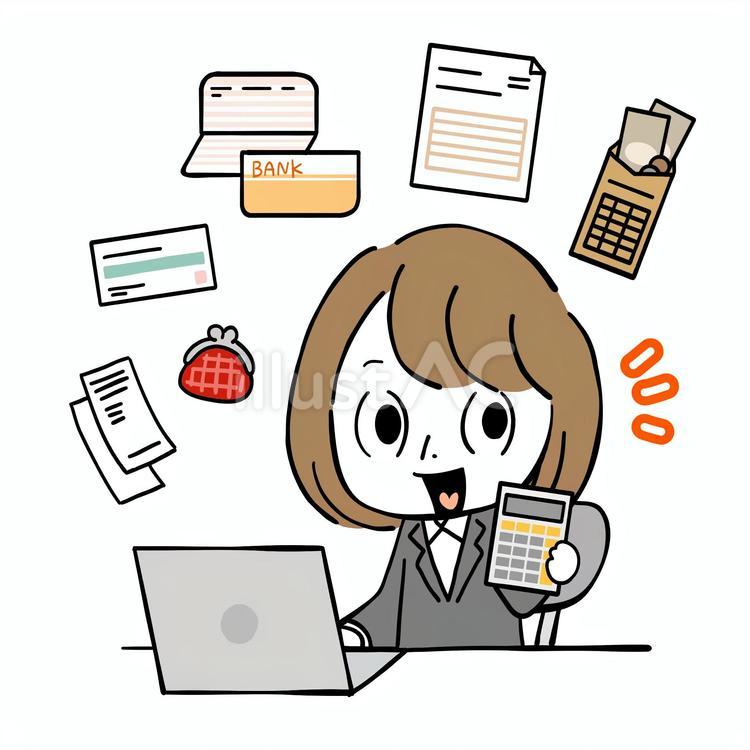 女性　会計士　パソコン　電卓　書類 会計士,パソコン,会計のイラスト素材