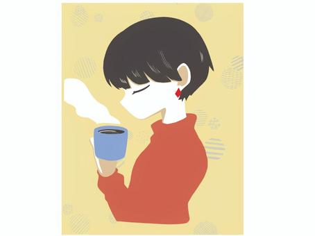 Girl drinking hot drink, ein mädchen, niedlich, icon, JPG and PNG