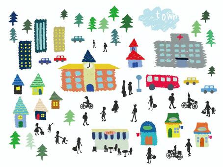 Town color, JPG, PNG and AI Town color, townscape, une ville, les gens, JPG, PNG and AI