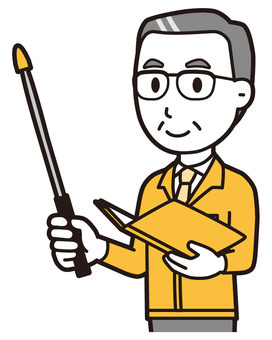  中年作業着(黄)-185-バスト ポインター,中小企業,作業着,中年,ビジネスマン,サラリーマン,会社員,ビジネス,社長,男性のイラスト素材