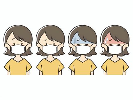 マスクをした若い女性のセット 女性,お母さん,主婦,マスク,風邪,インフルエンザ,感染,花粉症,感染症,ウイルスのイラスト素材