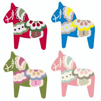 カラフルなダーラナホースセット ダーラナホース,北欧風,うま,セット,スウェーデン,馬,洋風,カジュアル,動物,伝統工芸のイラスト素材