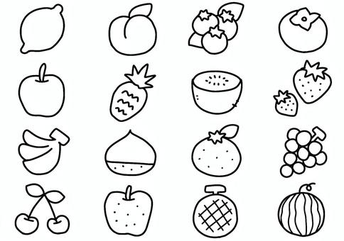 ぬりえ　果物のイラスト　塗り絵　色なし 果物,塗り絵,もも,バナナ,メロン,すいか,みかん,りんご,なし,かきのイラスト素材