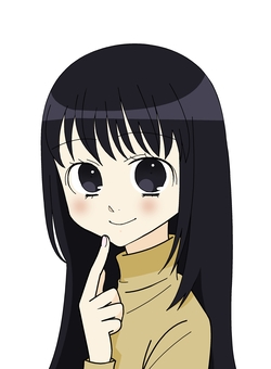 笑顔の女性 人物,萌え系,笑顔,黒髪,ロングヘアー,ハイネック,タートルネック,微笑む,可愛い,女性のイラスト素材