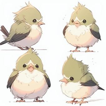 Illustration, brown ears, birdie, green, 