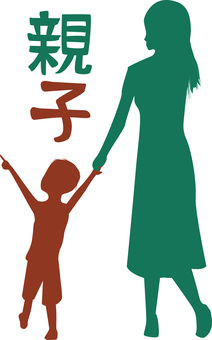 親子歩く 親子,歩く,ママ,男の子,指さす,お出かけ,シルエット,2色のイラスト素材