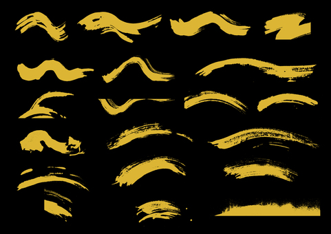 筆タッチいろいろな形の素材 筆タッチ,曲線,直線,跳ね,波線,オレンジ,黒,シルエット,かすれ,手描きのイラスト素材