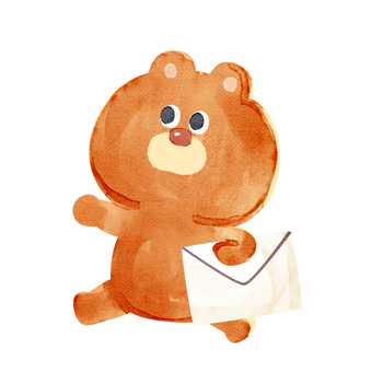 水彩画_メールを届けるクマ_02 熊,動物,手描き,水彩画,水彩,水彩風,水彩画風,連絡,返答,レスポンスのイラスト素材