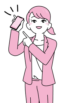 A girl in a suit with a smartphone (pink), smartphone, female, 20 generations, JPG, PNG and AI