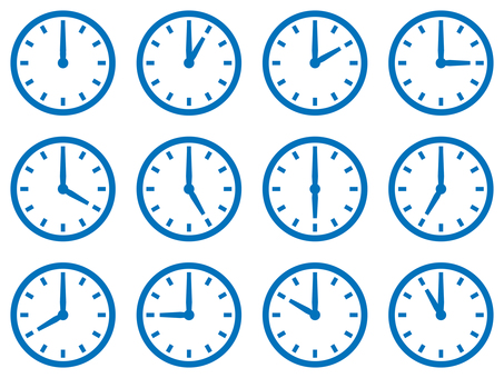 時計のアイコンセット 青 時計,時刻,時間,アナログ,タイム,長針,短針,目覚まし,時,分のイラスト素材