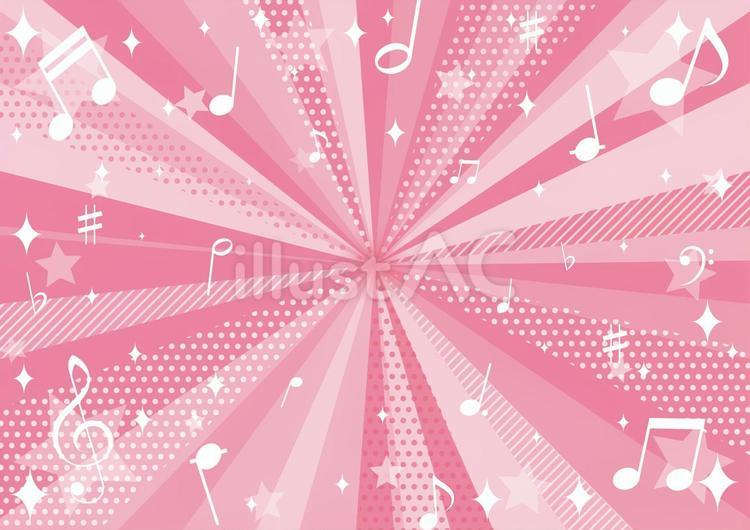 ピンク色の可愛い集中線と音符の背景素材 音楽,音符,記号のイラスト素材