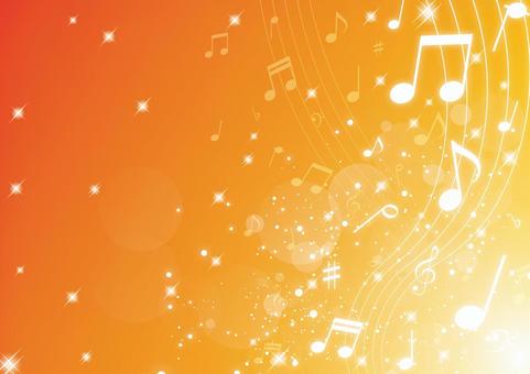 楽譜の音符とキラキラした光の背景素材 音楽,音符,楽譜,光,パーティクル,オレンジ色,背景のイラスト素材