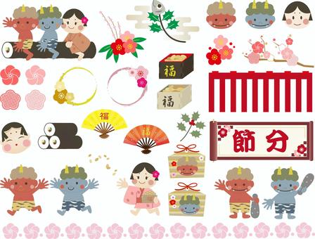 Winter material 78 (Setsubun set 01), Winter material 78 (Setsubun set 01), сэцубун, иллюстрация сецубана, сэцубун набор,