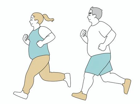 走ってるぽっちゃり男女 人,走る,ランニング,運動,トレーニング,笑顔,男性,女性,成人,大人のイラスト素材