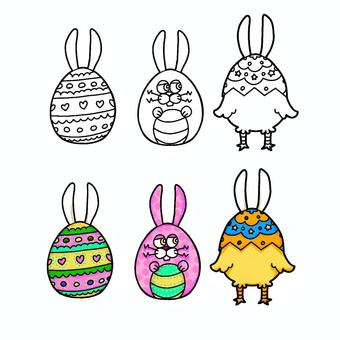 イースター イースター,卵,うさぎ,ひよこ,色付き,線画のイラスト素材