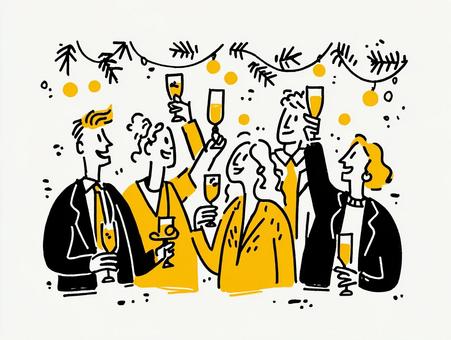 シャンパンで祝うビジネスチーム