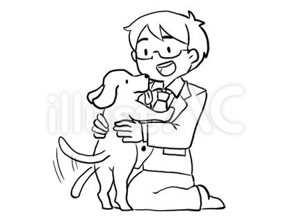 【白黒】犬と遊ぶサラリーマン【線画】