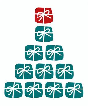 プレゼントでできたクリスマスツリー プレセント,クリスマス,クリスマスカラー,くすみカラー,リボン,ラッピング,白,緑,赤,２個のイラスト素材