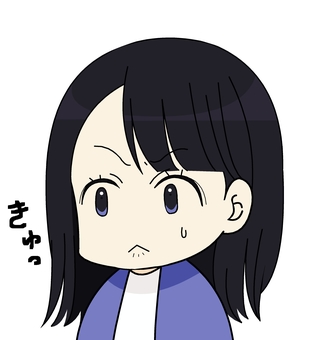 思わず口を噤む女性 人物,噤む,黙る,沈黙,文字,平仮名,冷や汗,黒髪,萌え系,可愛いのイラスト素材