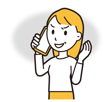  ロングヘア女性(黄)-386-バスト スマホ,悪人,女性,女の子,人物,かわいい,表情,感情,悪い,悪事のイラスト素材