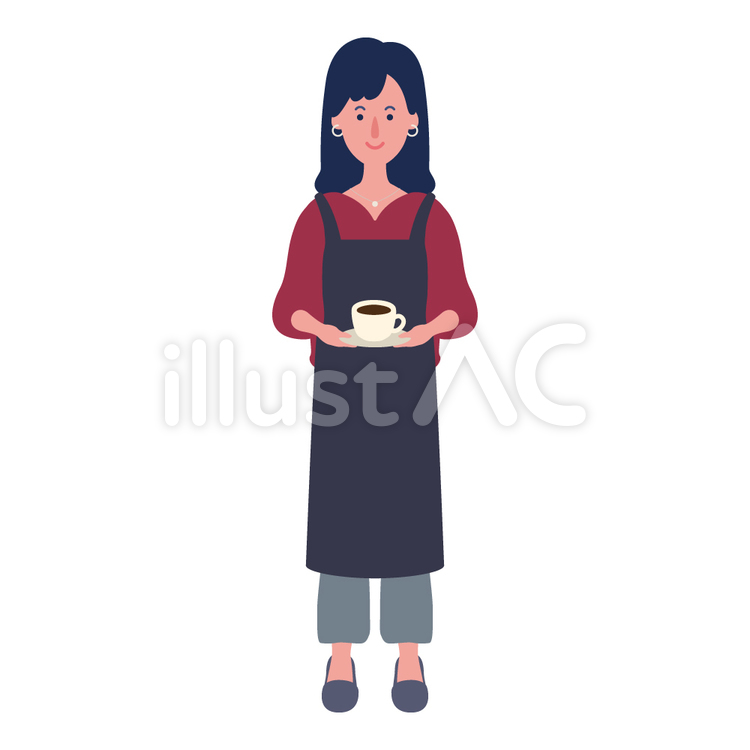 コーヒーをいれる(ホット/エプロン) 女性,人,人物のイラスト素材