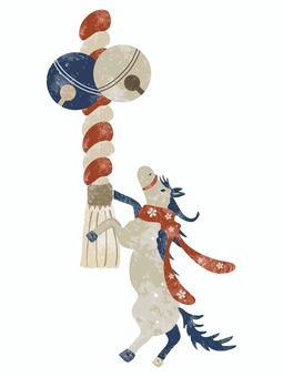 神社の鈴を鳴らす馬（単品） 午年,馬,午,干支,2026年,動物,アニマル,新年,新春,お正月のイラスト素材