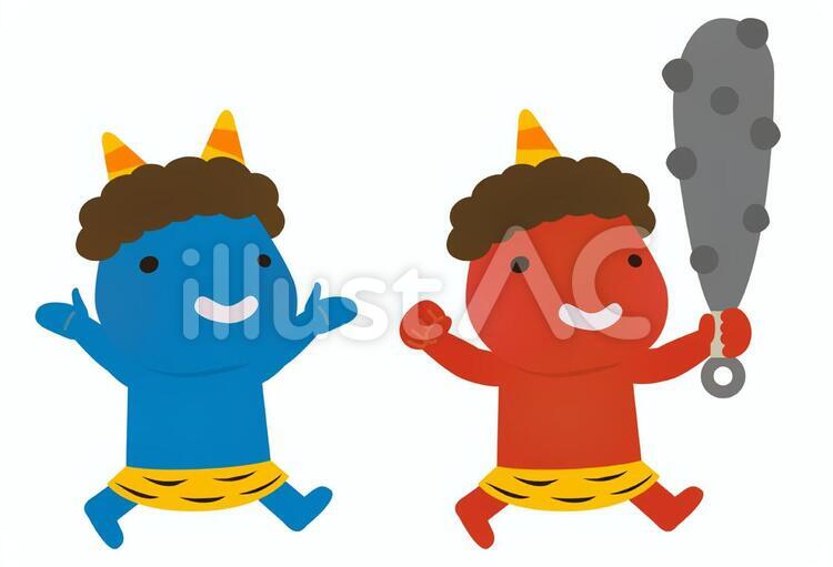 赤鬼と青鬼のイラスト 節分,鬼,豆まきのイラスト素材