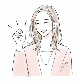 ガッツポーズする女性 女性,人物,きれい,笑顔,ガッツポーズ,かわいい,応援,オシャレ,美容,笑うのイラスト素材