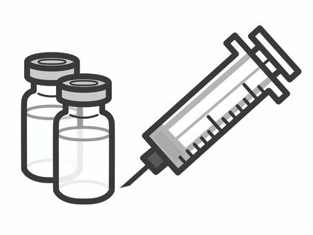 注射器とバイアル２個セット03 注射,注射器,バイアル,薬瓶,予防接種,医療,アイコン,マーク,シンプルのイラスト素材