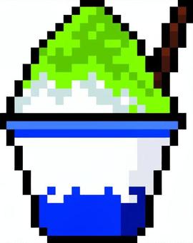 ドット絵の緑のかき氷です。 ドット絵,かき氷,シンプル,夏祭り,涼しい,屋台,スイーツ,デザート,夏,冷たいのイラスト素材
