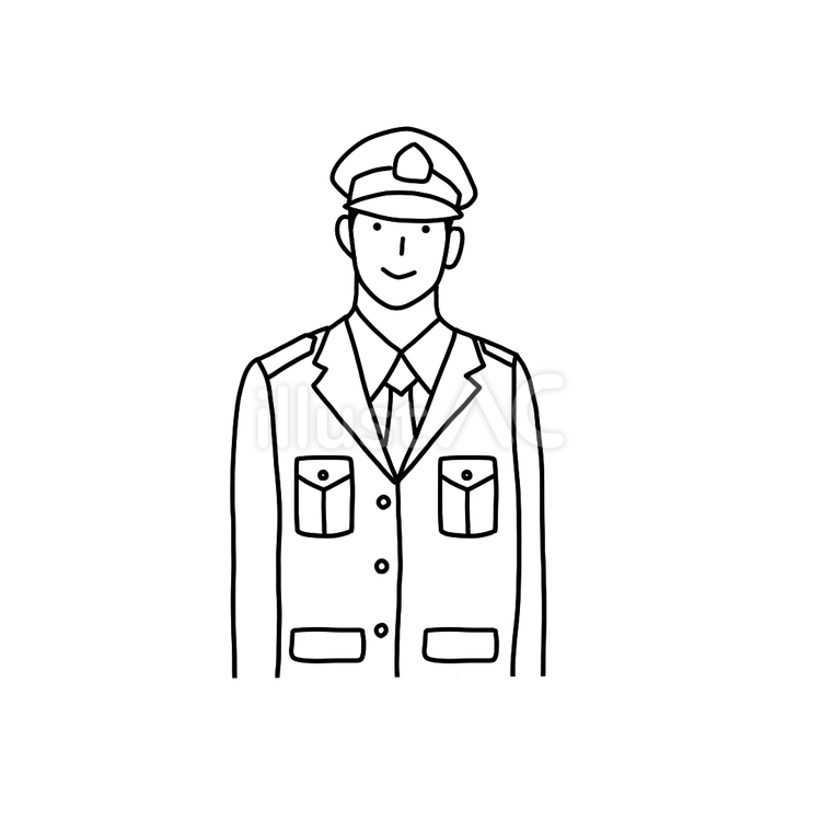 警察官のイラスト　簡単　手描き　線画　 警察官,おまわりさん,手描きのイラスト素材