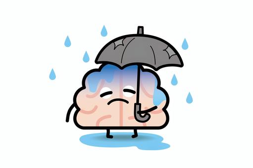 脳みそさん★雨の日 脳みそ,雨,傘,ボロい,びしょ濡れ,脳,寂しい,しんみりのイラスト素材