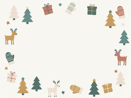 シンプルクリスマス枠（円 クリスマス,背景,ベクター,壁紙,メッセージカード,トナカイ,ツリー,ミトン,ギフト,星のイラスト素材