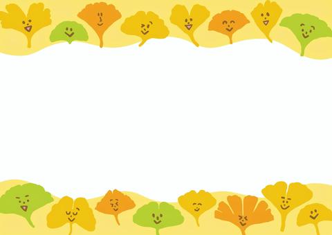 イチョウ_フレーム背景02（黄色） イチョウ,フレーム,背景,秋,落ち葉,11月,12月,葉っぱ,葉,ズボン型のイラスト素材