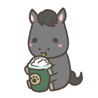 コーヒーを飲む黒馬 コーヒー,飲み物,かわいい,馬,ホース,デフォルメ,動物,ゆるかわ,シンプル,素材のイラスト素材